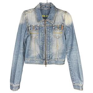 VTG Ezra Fitch Womens Blue Distressed Y2K 90s Abercrombie Denim Jacket Sz S NWOT